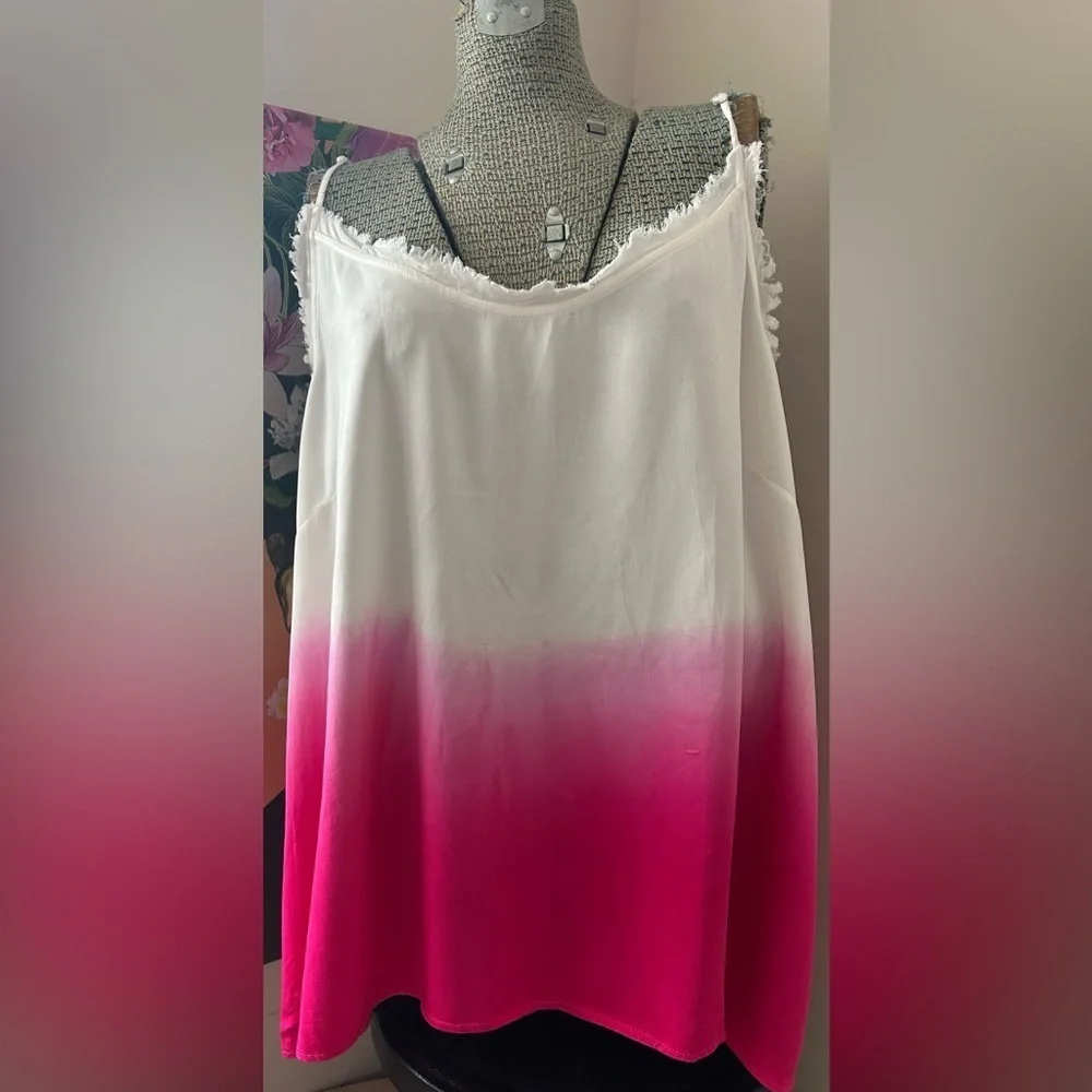 NWOT WHITE BIRTH RASPBERRY SORBET OMBRÉ LOOSE FIT TANK, RAW/FRAYED EDGE, 3X